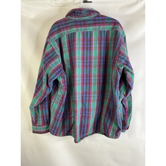 Vintage 90s Fivebrother Rainbow Plaid Flannel Chamois Button Shirt - Picture 7 of 7